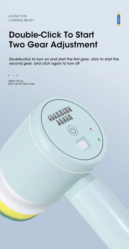 Cordless electric rotary scrubber with 5 replaceable brush heads, rechargeable bathroom and kitchen tile cleaning brush