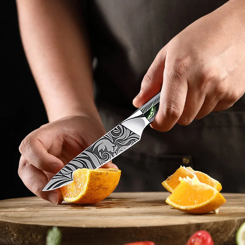 Kitchen Knife Chef Japanese Knife Laser Damascus Pattern Knife Cut Meat Fruit Bread Vegetable Boning Knife Slicing Utility Knife