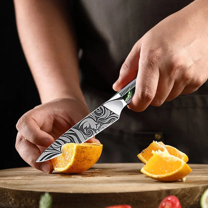 Kitchen Knife Chef Japanese Knife Laser Damascus Pattern Knife Cut Meat Fruit Bread Vegetable Boning Knife Slicing Utility Knife
