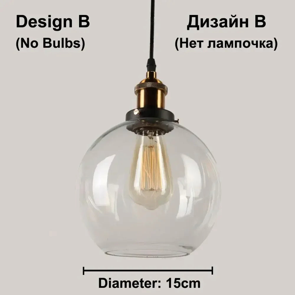 Vintage Dining Glass Hanging Russia Loft Luminaire Modern Bedroom Pendant Lamp with Clear Gray Amber Colour Light Fixtures
