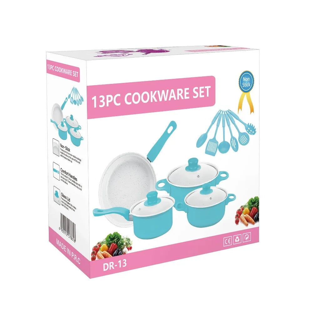 13pcs Durable Non Stick Cookware Set Maifanstone Multifunctional Soup Milk Pot Kitchen Utensil Frying Pan Household