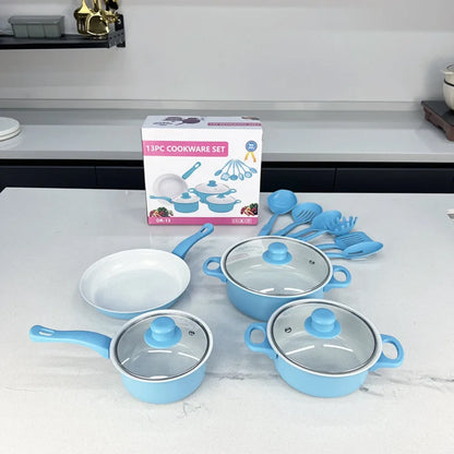 13pcs Durable Non Stick Cookware Set Maifanstone Multifunctional Soup Milk Pot Kitchen Utensil Frying Pan Household