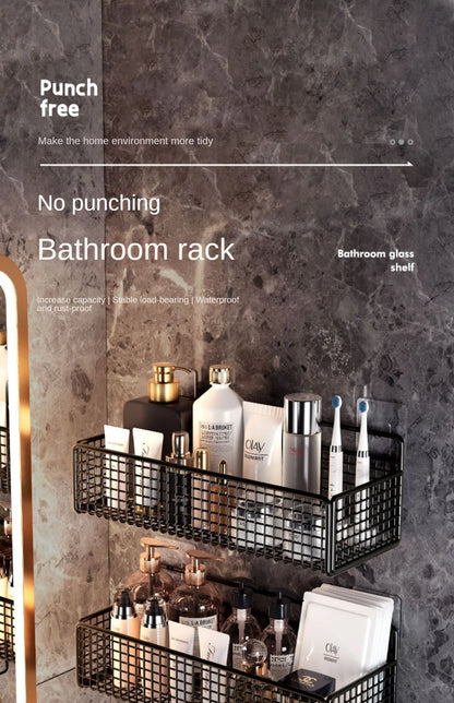 Bathroom Organiser Multifunctional Toiletries Organiser No-Punch Bathroom Shelf Bathroom Kitchen Wall Mount Storage Rack