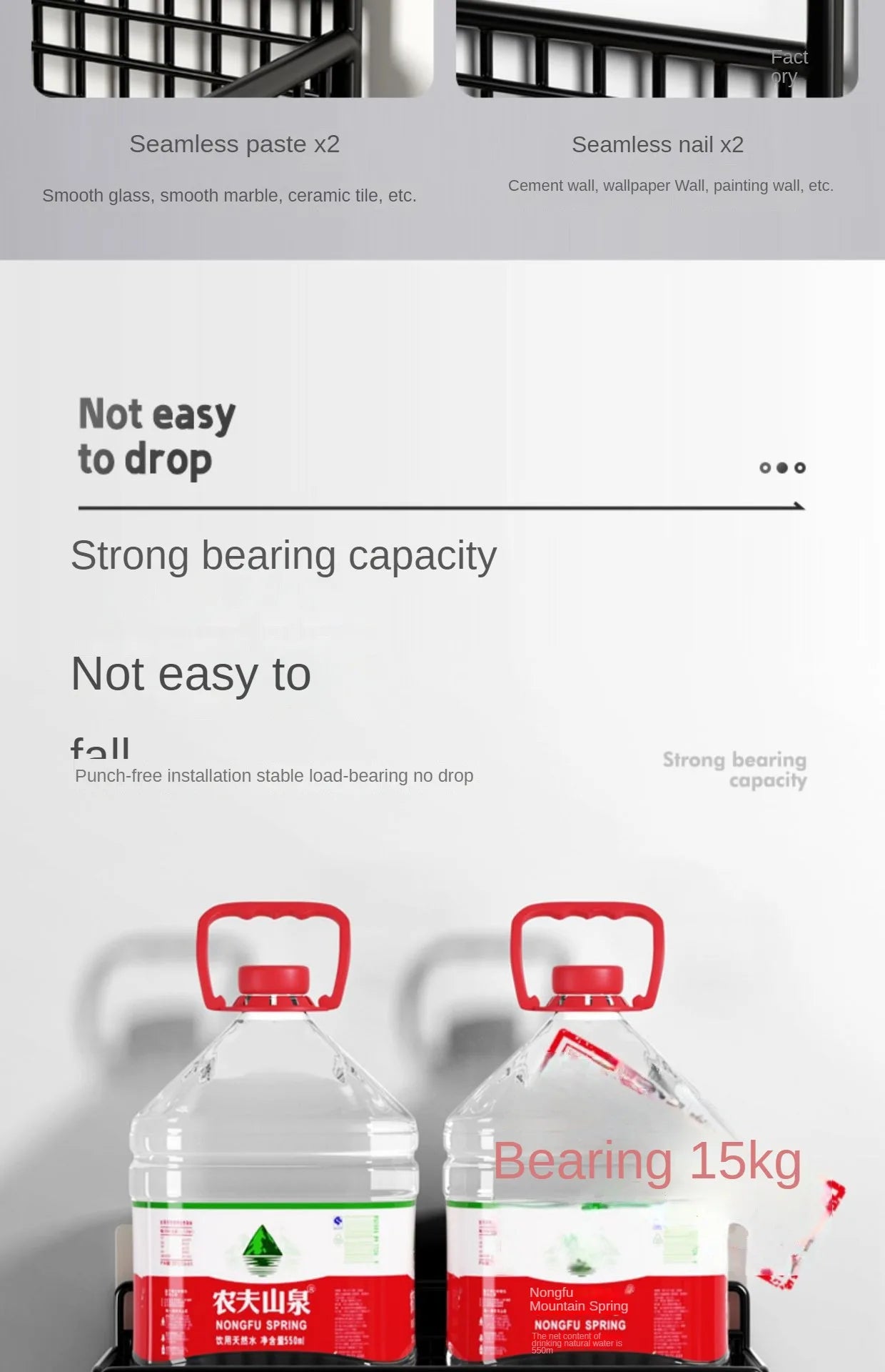 Bathroom Organiser Multifunctional Toiletries Organiser No-Punch Bathroom Shelf Bathroom Kitchen Wall Mount Storage Rack