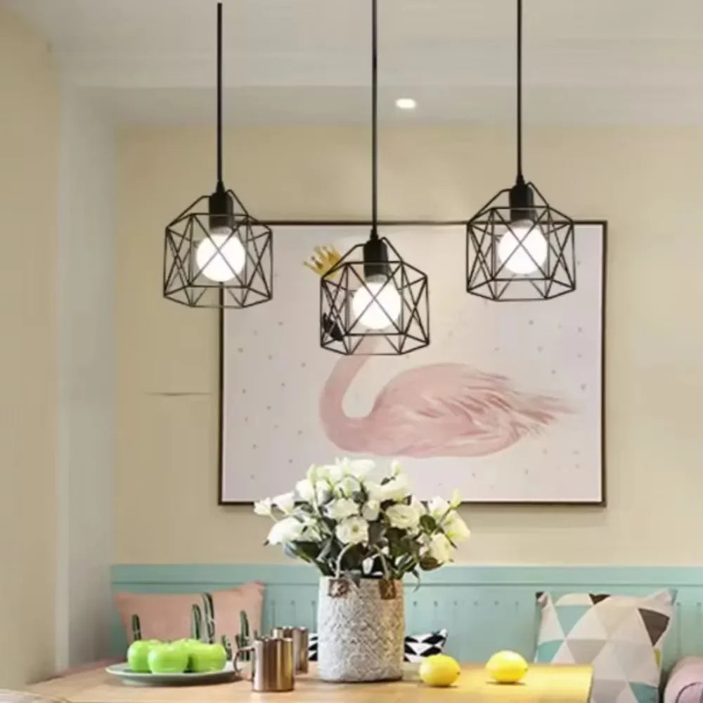 Popular Retro Simple Style Ceiling Light Hanging Lamp Industrial Hollow Out Design Iron Pendant Light for Living Room Restaurant