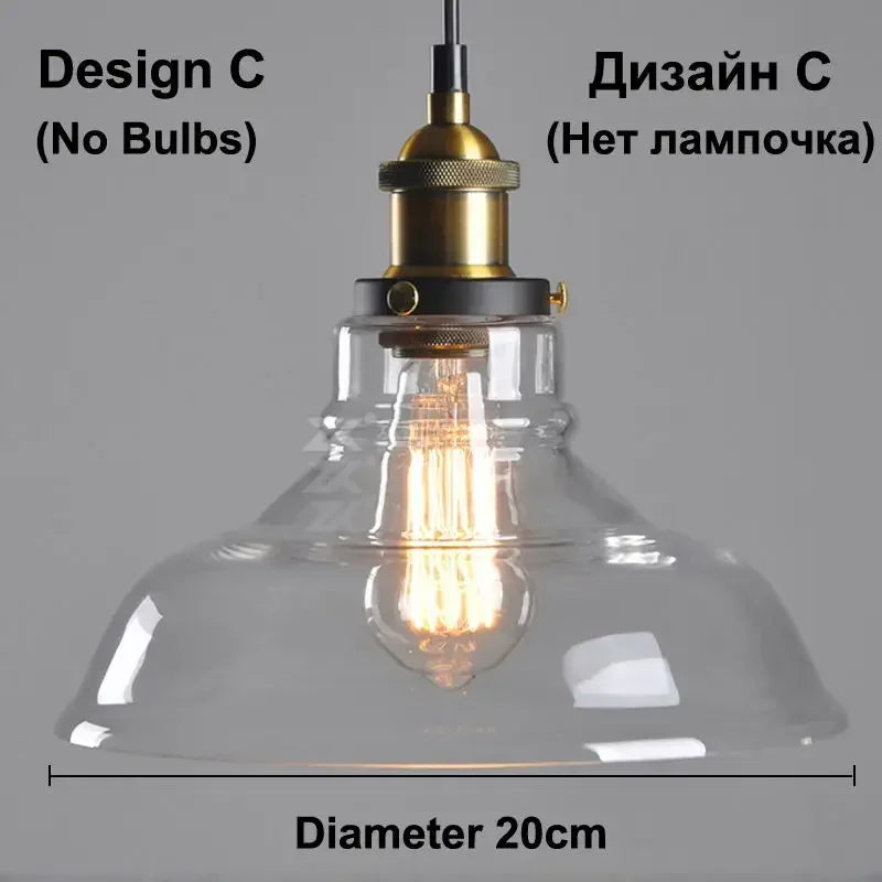 Vintage Dining Glass Hanging Russia Loft Luminaire Modern Bedroom Pendant Lamp with Clear Gray Amber Colour Light Fixtures
