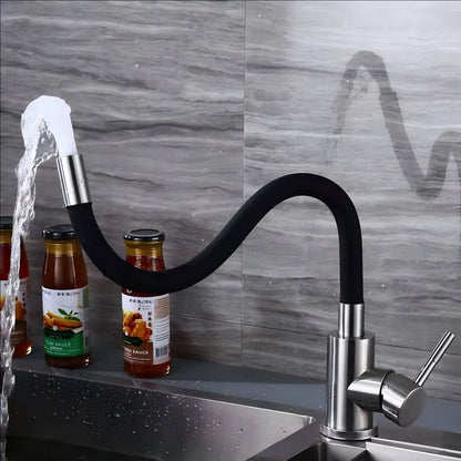 Black Stainless steel Kitchen Faucet Free bending of multiple angles Faucets Single Hole Hot and Cold Water Mixer Tap for Basin