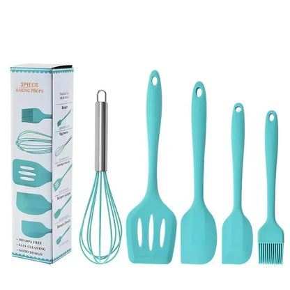 Conjunto de utensílios de cozinha antiaderente de silicone, colher de bolo, colher de cozinha, batedor de ovos, escova de óleo,