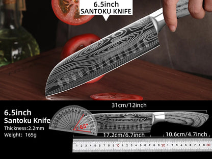 Kitchen Knife Damascus Laser Chef Knife 5 7 8 Inch Meat Cleaver Japanese Santoku Knive Butcher Slicing Cutter for Fish Vegetable
