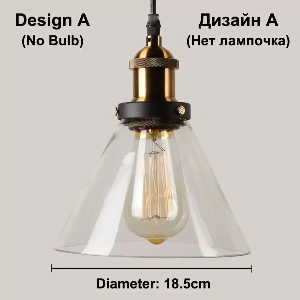 Vintage Dining Glass Hanging Russia Loft Luminaire Modern Bedroom Pendant Lamp with Clear Gray Amber Colour Light Fixtures