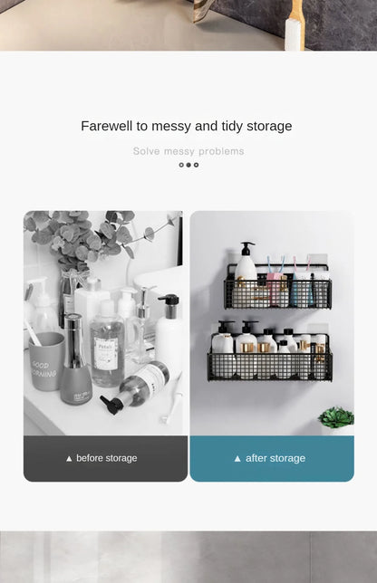 Bathroom Organiser Multifunctional Toiletries Organiser No-Punch Bathroom Shelf Bathroom Kitchen Wall Mount Storage Rack