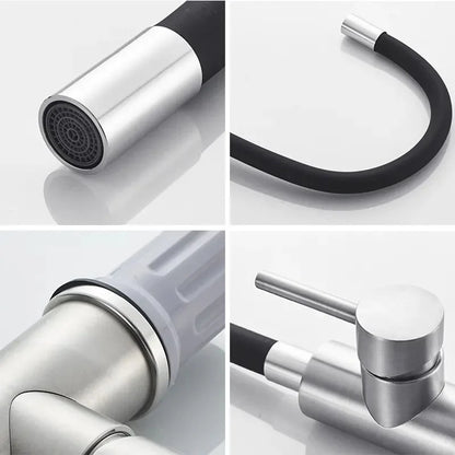 Black Stainless steel Kitchen Faucet Free bending of multiple angles Faucets Single Hole Hot and Cold Water Mixer Tap for Basin