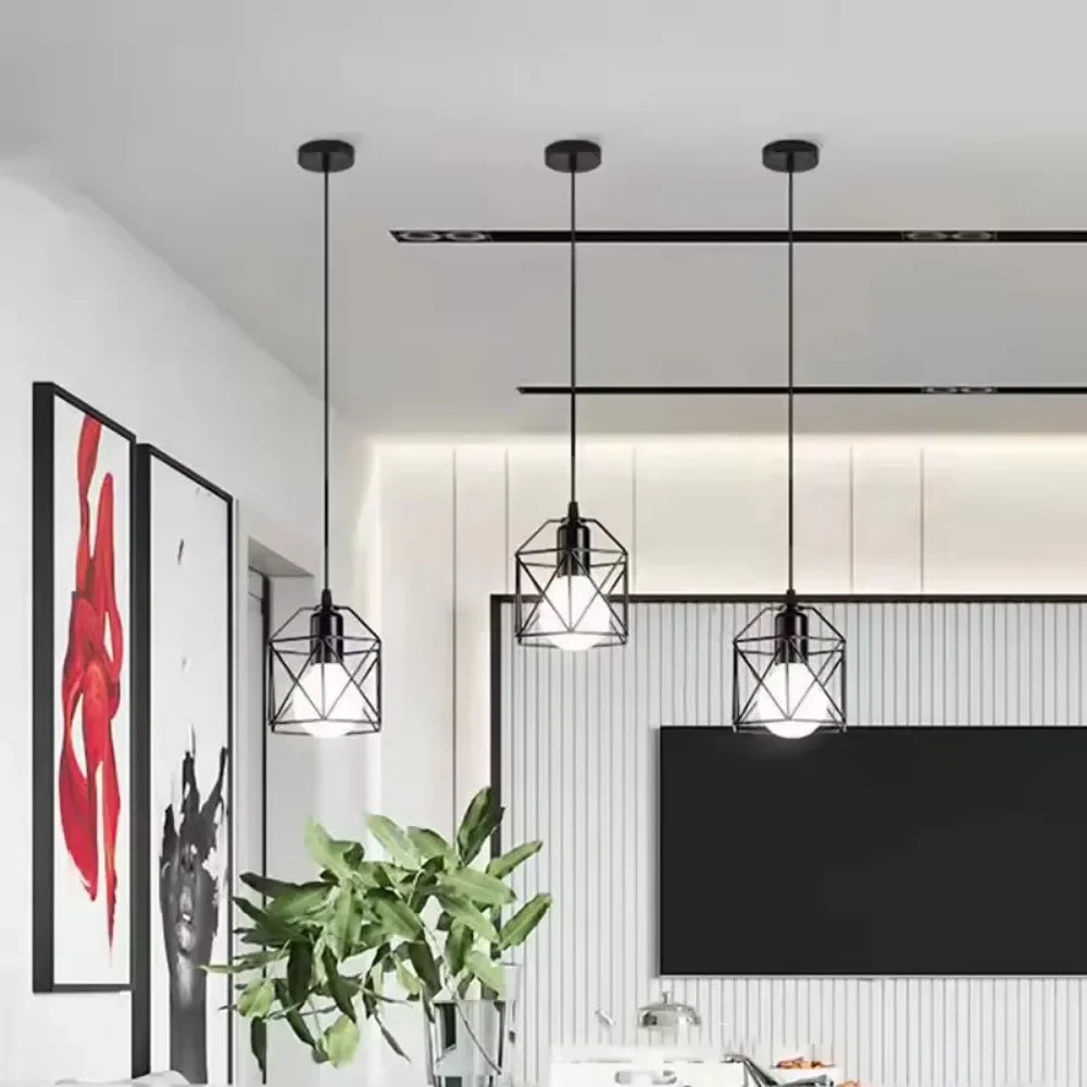 Popular Retro Simple Style Ceiling Light Hanging Lamp Industrial Hollow Out Design Iron Pendant Light for Living Room Restaurant