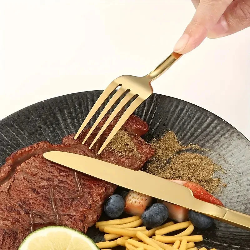 6/30pcs Stainless steel cutlery set, high-end steak knife, fork, dessert spoon, suitable for restaurant banquets parties