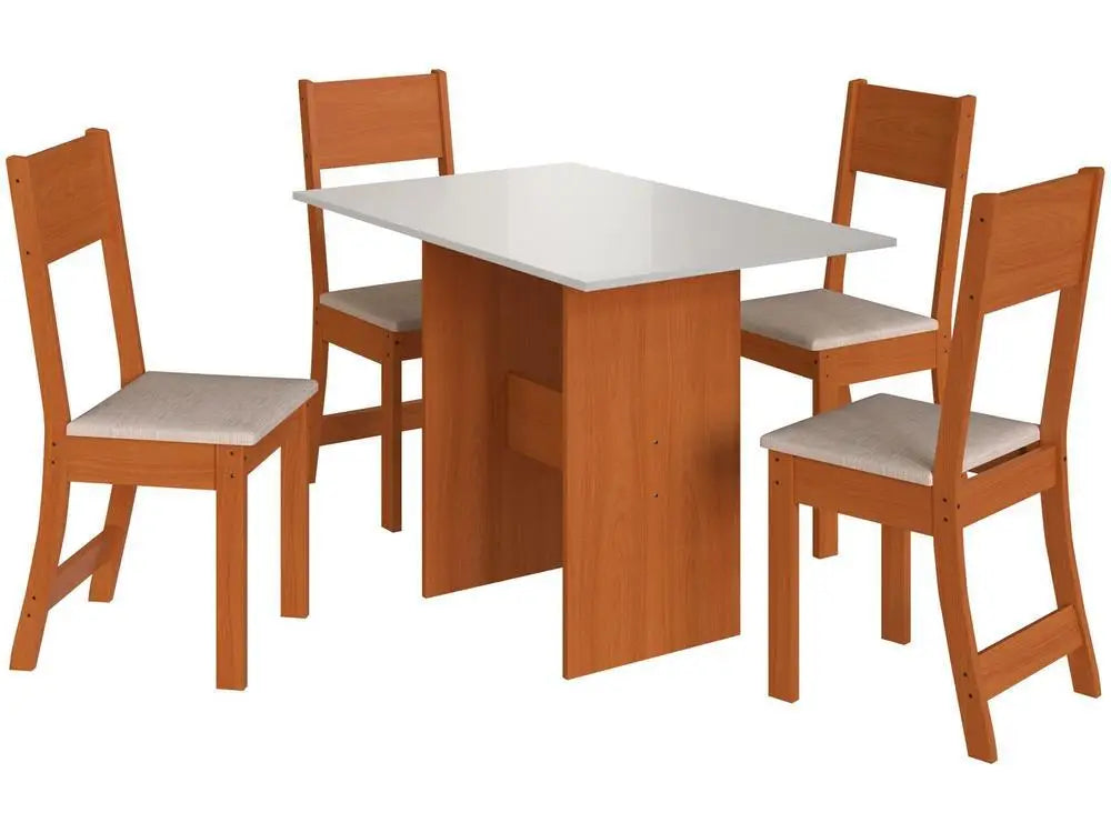 Dining Table 4 Chairs Rectangular Freijo and Off White Indekes Luiza