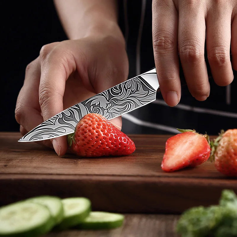 Kitchen Knife Chef Japanese Knife Laser Damascus Pattern Knife Cut Meat Fruit Bread Vegetable Boning Knife Slicing Utility Knife