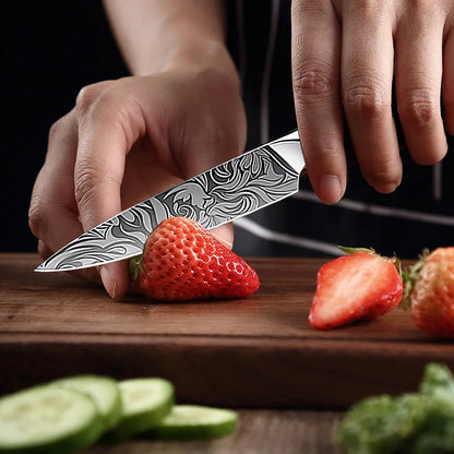 Kitchen Knife Chef Japanese Knife Laser Damascus Pattern Knife Cut Meat Fruit Bread Vegetable Boning Knife Slicing Utility Knife