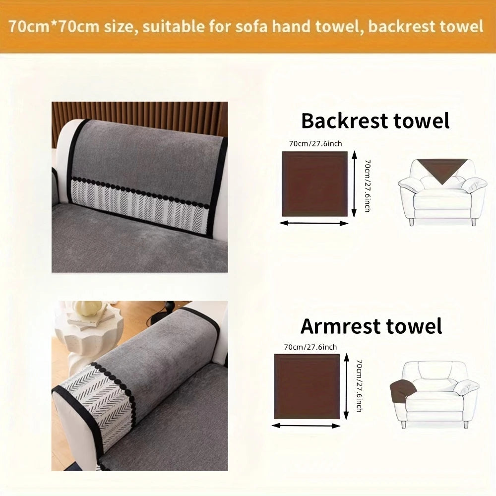 Contrast Hem Twill Chenille Sofa Cover for All Seasons Living Room Non-slip Sofa Seat Cover Couch Slipcover, Sofa Towel