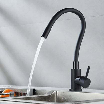 Black Stainless steel Kitchen Faucet Free bending of multiple angles Faucets Single Hole Hot and Cold Water Mixer Tap for Basin